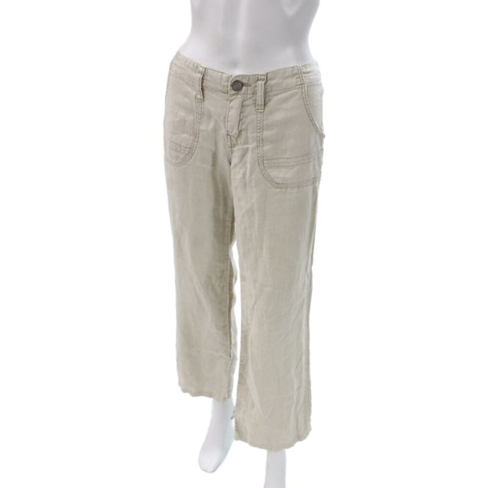 Sanctuary Womens Cropped Linen Pants Beige Button Closure Size 26